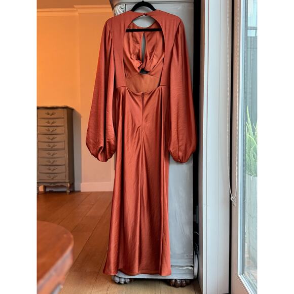 Significant Other Gown Sz 6 Demi Backless Rust Red Satin Long Sleeve Column Maxi - Picture 4 of 15